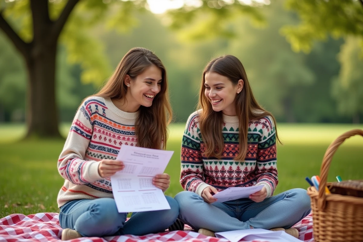 Amies jouant à un quiz dans un parc en plein air