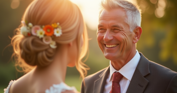 Couple souriant échangeant leurs vœux en extérieur