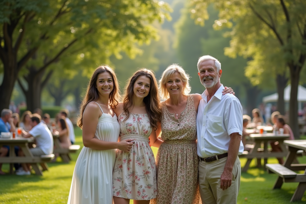 Famille multigenerations célébrant dans un parc en plein air