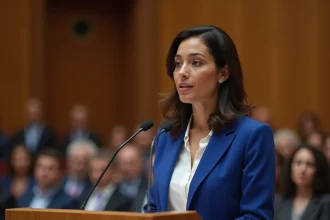 Femme parlant lors d'un événement communautaire en intérieur