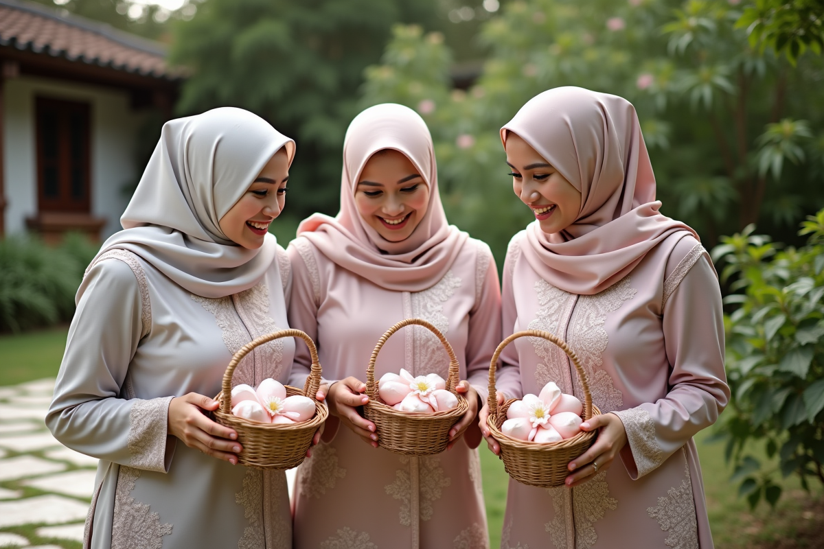 Femmes de trois générations partageant des cadeaux dans un jardin ensoleille