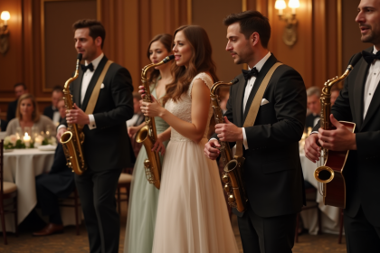 Groupe de musiciens en live lors d'un mariage élégant