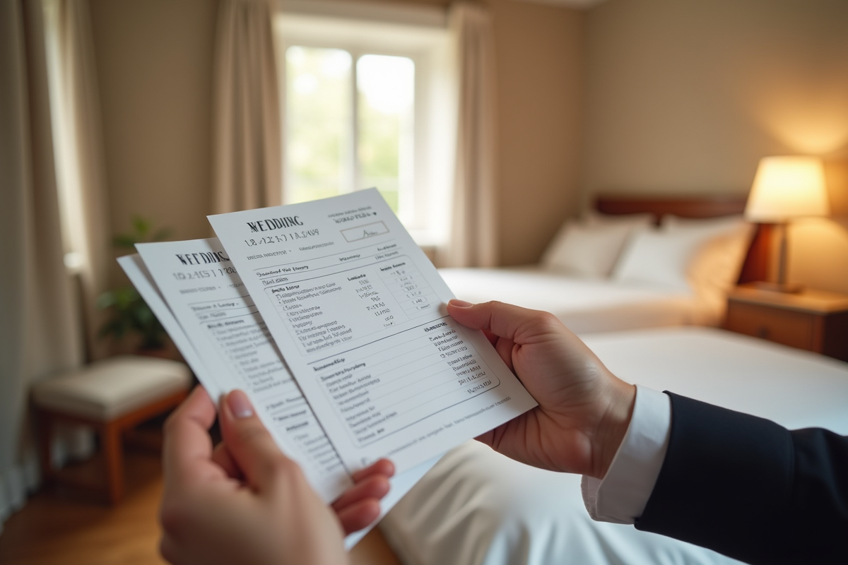 Main tenant une invitation de mariage et une facture d hotel