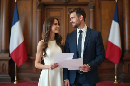 Jeune couple en mairie lors de leur mariage en France