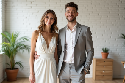 Jeune couple marié dans un loft moderne et épuré