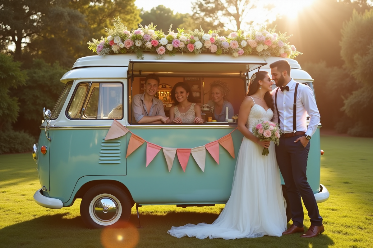 Mariage en plein air avec photobooth mobile décoré
