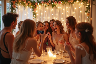 Réception de mariage élégante avec photobooth et lumières