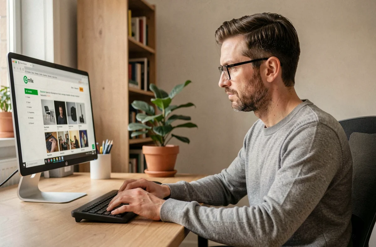 Homme recherchant un photographe professionnel en ligne depuis son domicile à Bolbec