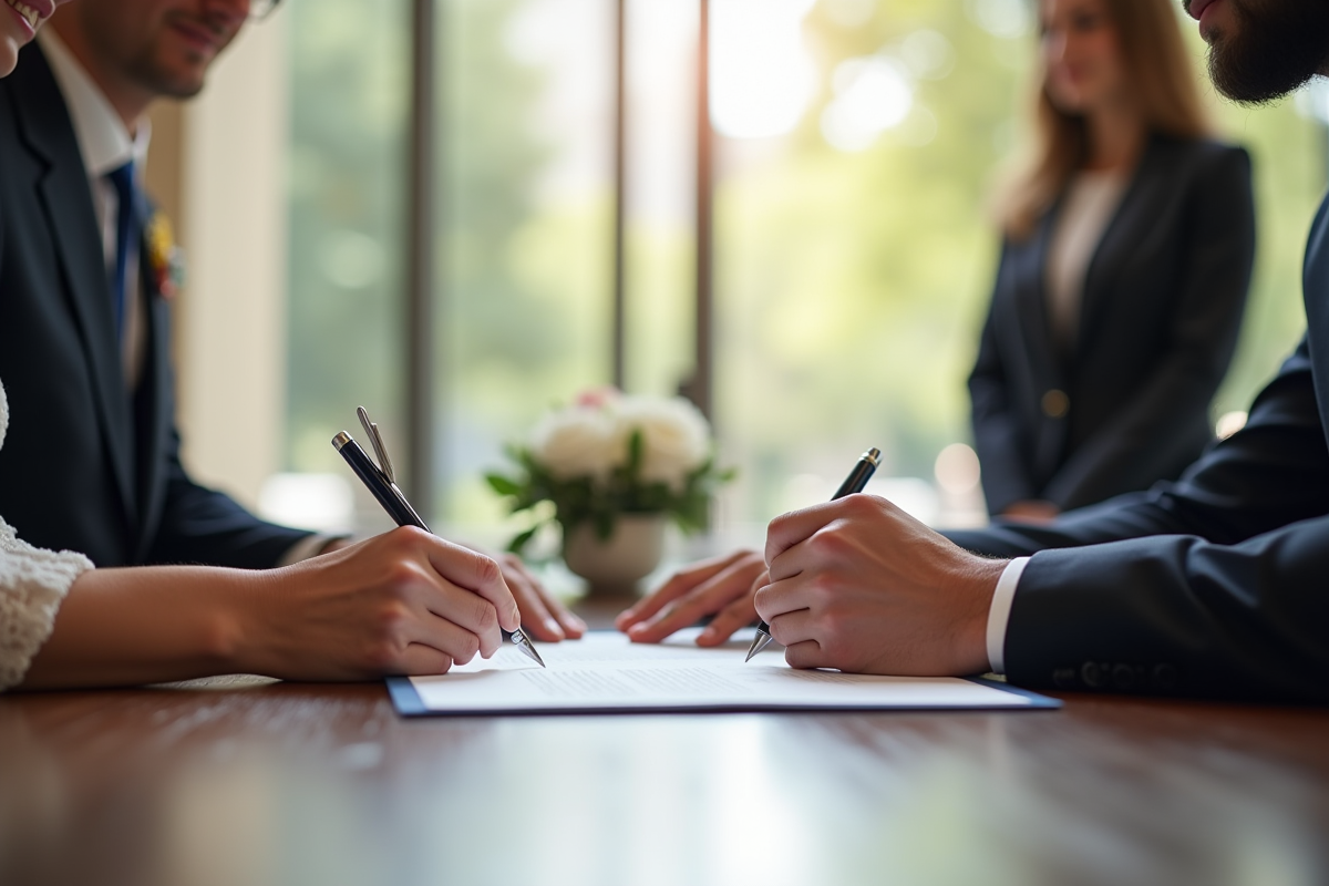 Signature de mariage dans une mairie moderne et lumineuse